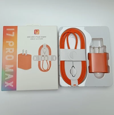 Orange 35W US standard charger + double C long data cable orange 1m (110 copper wires with pins) + 17PROMAX orange box set