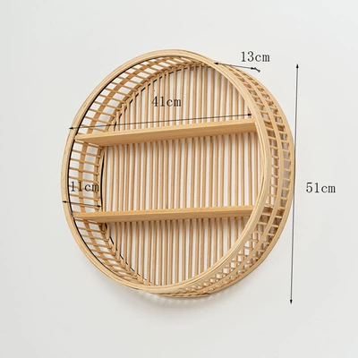 Round bamboo wood wall hanging rack 50cm