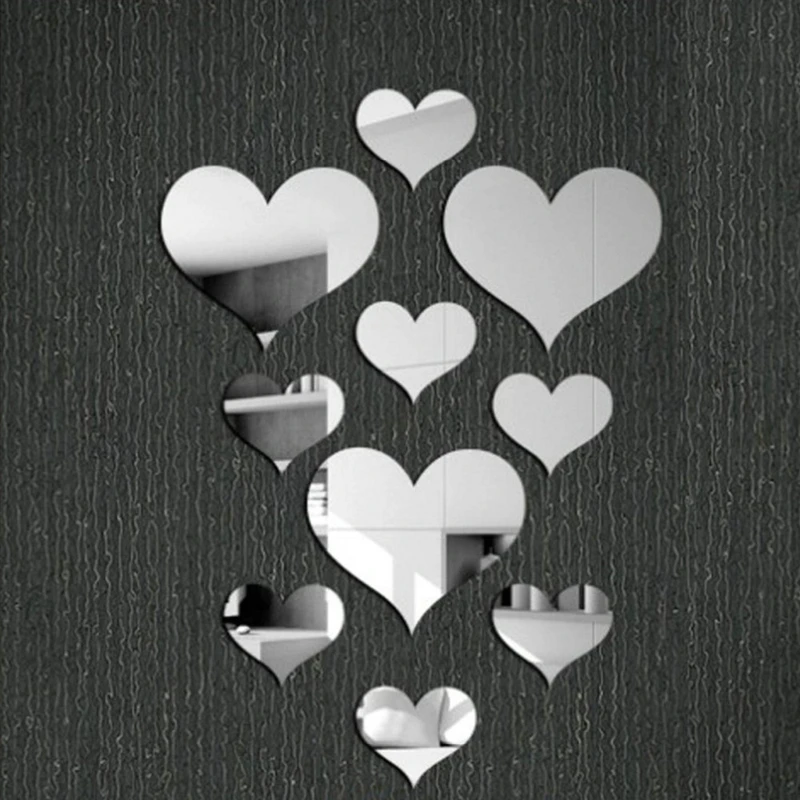 Cross-Border Home Acrylic Mirror Heart Decoration Background Wall Sticker Reflective 3D Stereo Heart-Shaped Home Decoration Sticker