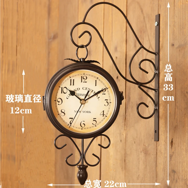 Cross-Border Foreign Trade European-Style Home Creative Clocks, Iron Art Wall Clocks, Retro Decorative Living Room Clocks, Double-Sided Wall Clocks, Various Styles