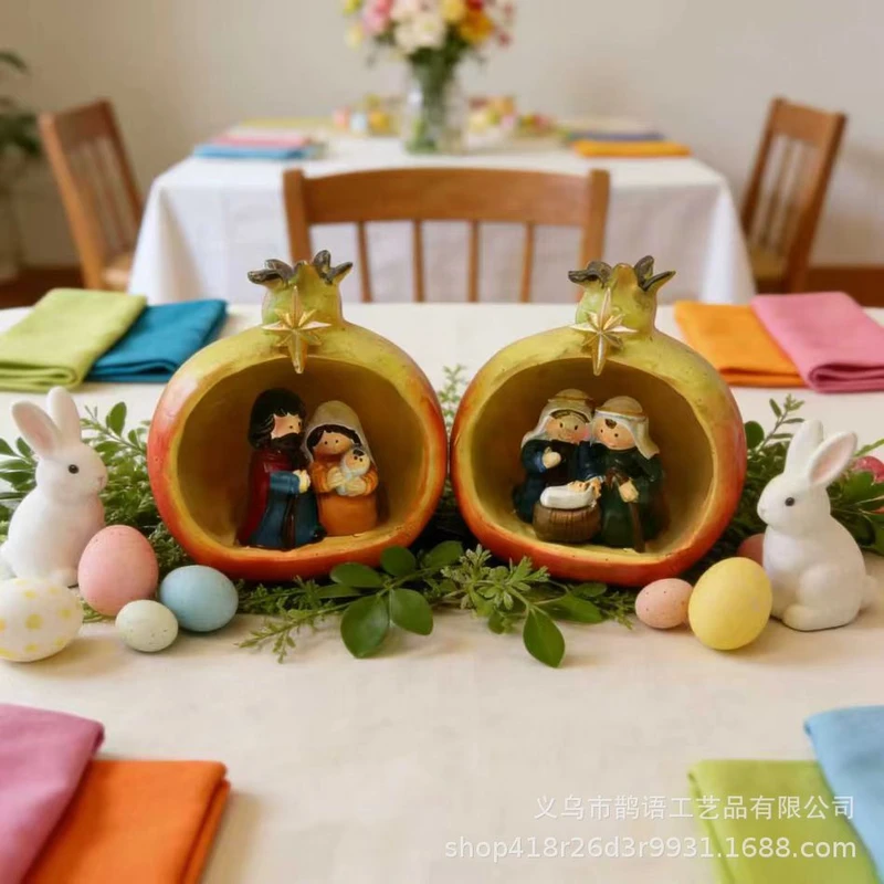 Cross-Border Easter Pomegranate Shape Nativity Resin Crafts Ornaments Spring Home Desktop Decoration