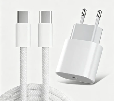 30W European standard charger + dual C-type braided data cable/set [white]