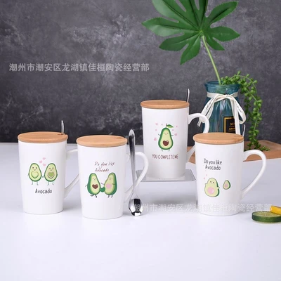 Avocado wood lid stainless steel spoon
