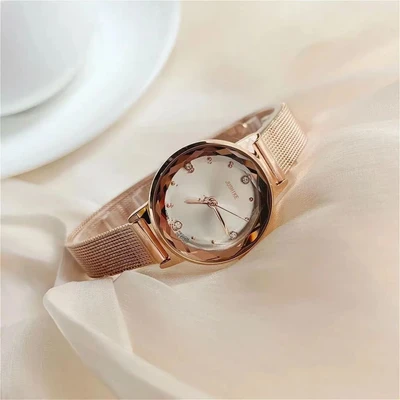 Rose gold mesh belt silver surface