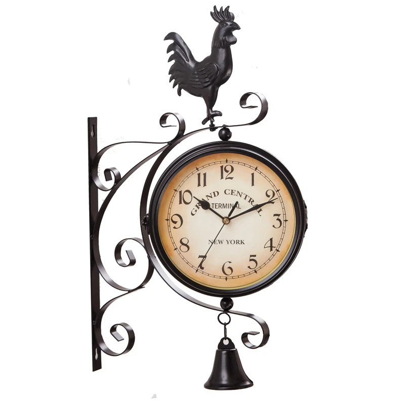 Cross-border supply of European-style iron retro creative home wall clock double side clock