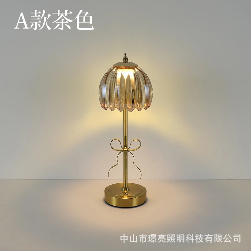 Cross-border e-commerce touch-controlled three-color dimmable rechargeable table lamp for living room and bedroom, floral ambiance creative glass bedside table lamp