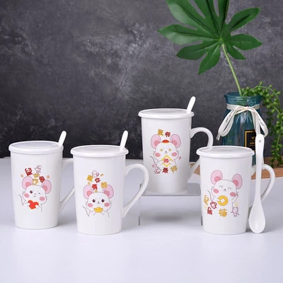Mouse ceramic lid ceramic spoon