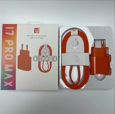 Orange 35W European standard charger + dual-C long data cable in orange 1m (110 copper wires with pins) + 17PROMAX orange box set