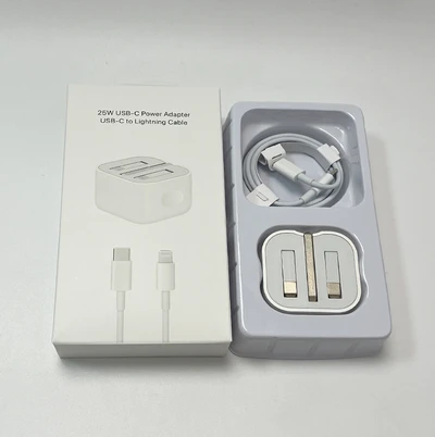 25W UK Plug Charger + C to Apple Data Cable 1m + Transparent Hook Set Packaging Box