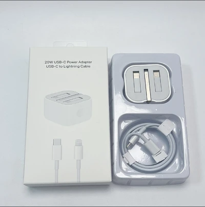 20W UK Plug Charger + C to Apple Data Cable 1m + Transparent Hook Set Packaging Box