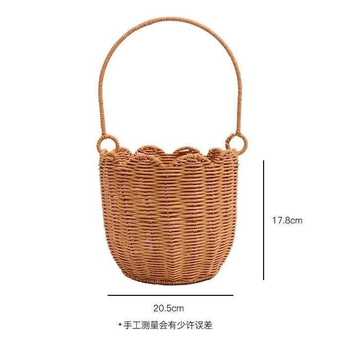 Customized Nordic-Style Imitation Rattan Children's Hand-Woven Flower Basket, Handmade Outdoor Picking Picnic Basket, Miscellaneous Storage Basket