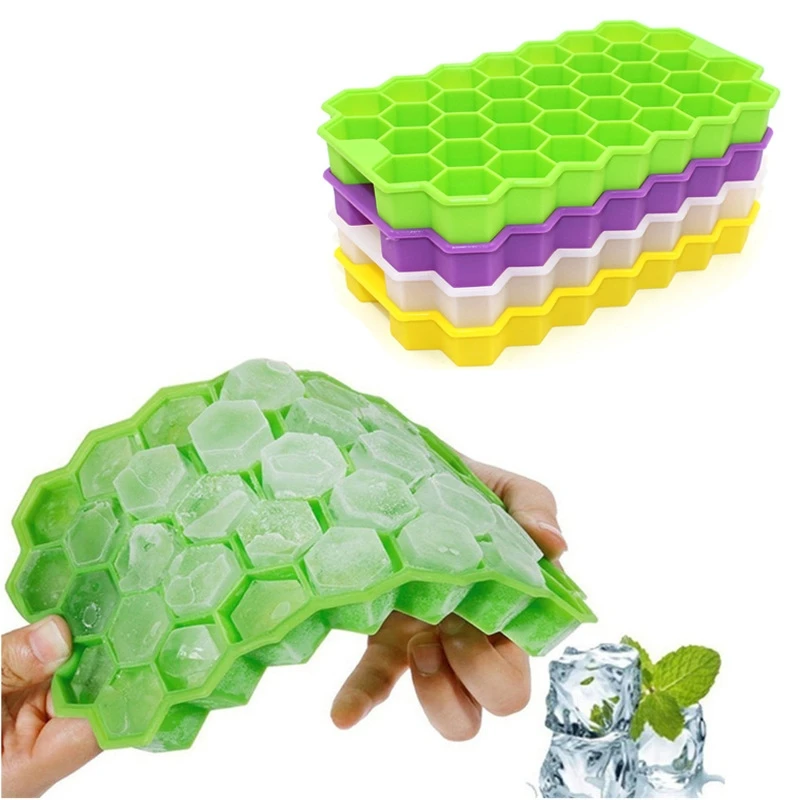 Durable Silicone Ice Cube Tray Mold – 37 Cavities, Honeycomb Shape, Stackable, Dishwasher Safe with Lid