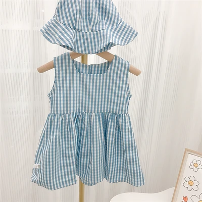 Blue and white plaid girls send hats