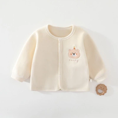 Beige bear fleece-lined cardigan