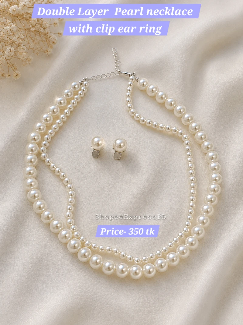 Retro Palace Style Double-layer Pearl Necklace & Tip kaner Dul Set ~ High-level All-match Hong Kong Style ins Necklace choker Collar Chain