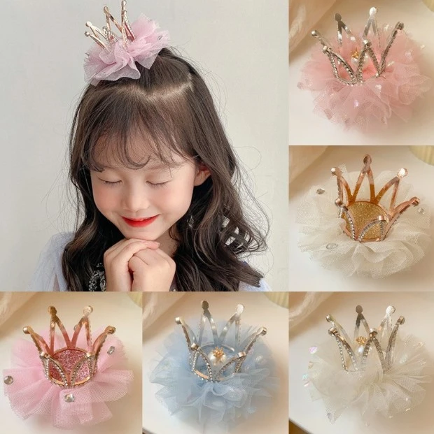 Chuangyi New Children's Hairpin Korean Girl's Princess Mesh Flower Three-dimensional Crown Hairpin Cute Girl's Headwear