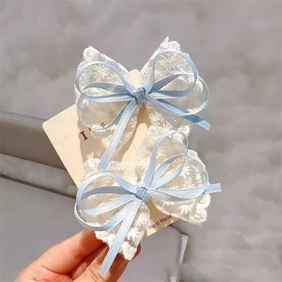 4#Sky blue lace bow [one]