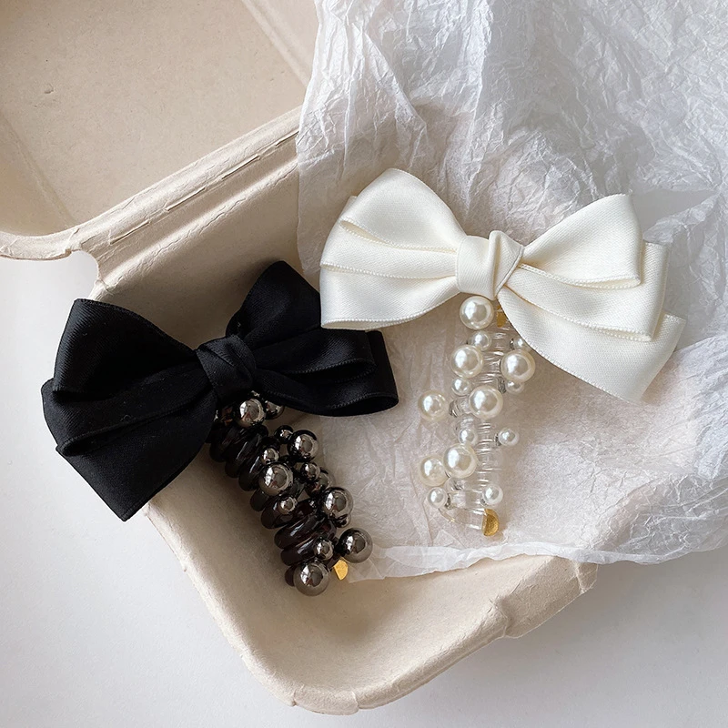 Bow Pearl Phone Cord Hair Tie, New Braided Hair Bubble Braid, High-End Ponytail Rubber Band Hair Accessory