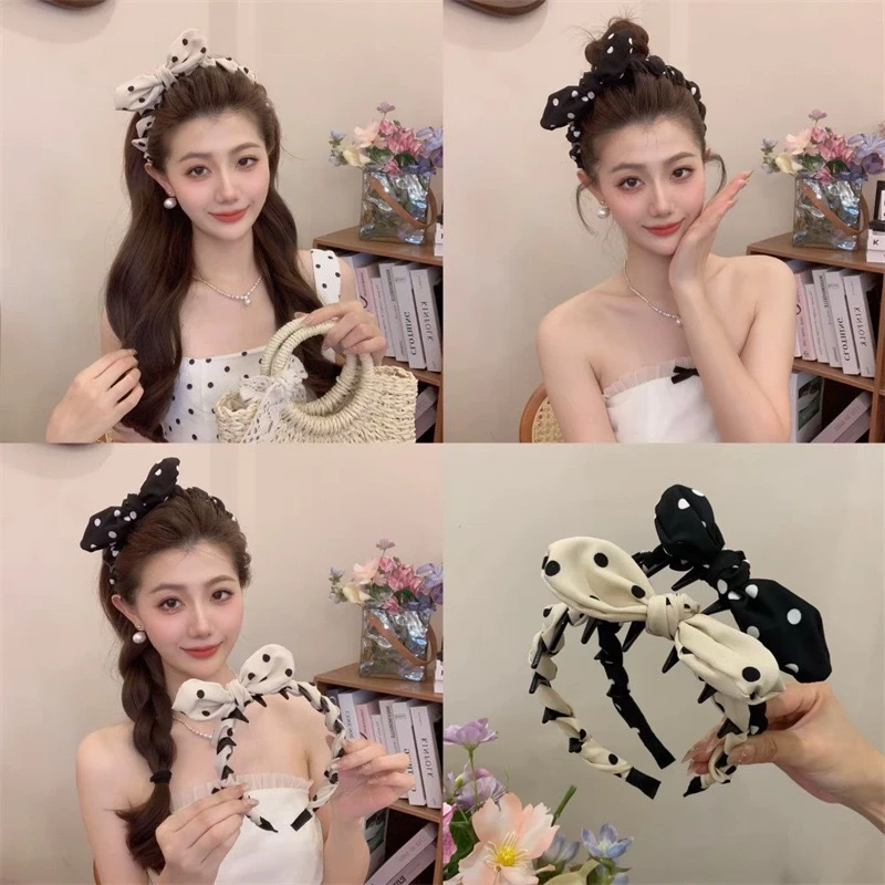 Polka Dots and Bow, Super Three-Dimensional Pleated Polka Dots, Rabbit Ears, Tooth Comb Headband