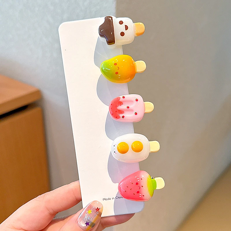 Summer Artificial Ice Cream Popsicle Hairpin Female Forehead Side Bangs Clip Cute Duckbill Clip Kidsren's Hairpin Hair Accessories