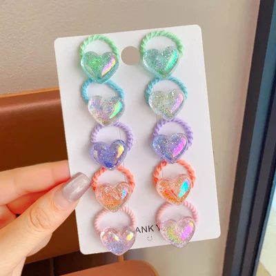 Fine glitter love thumb hair tie [10-piece set]