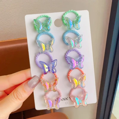 Fine glitter butterfly thumb hair tie [10-piece set]