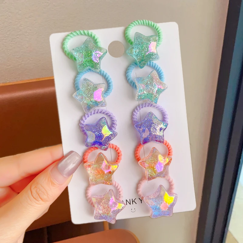 Children's Heart-Shaped Glitter Hair Ties for Girls, Baby Hair Bands with High Elasticity That Don'T Damage Hair, Rubber Bands, Hair Accessories, Hair Ropes