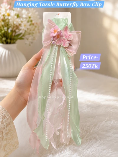 Flower butterfly ribbon mesh hairpin