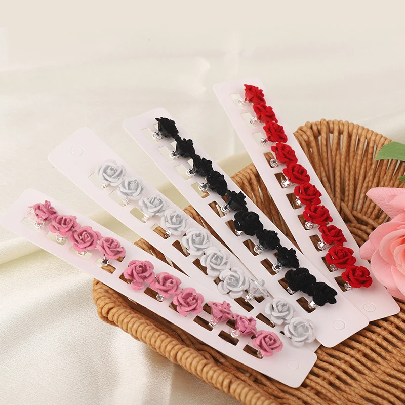 10 Pcs Mow Clip Set, DIY Wig Dreadlock Accessories White Flower with Rhinestone Hair Clip Hair Ring Princess Mini Bean Clip