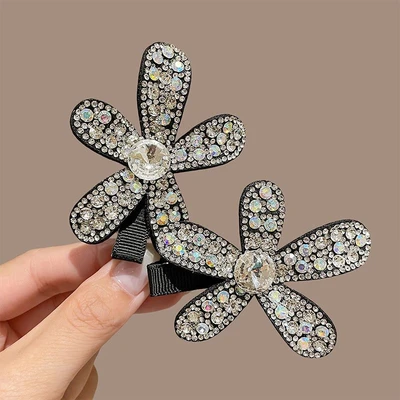 Full diamond flower alligator hair clip - silver