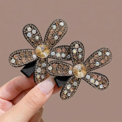 Full diamond flower alligator hair clip - champagne