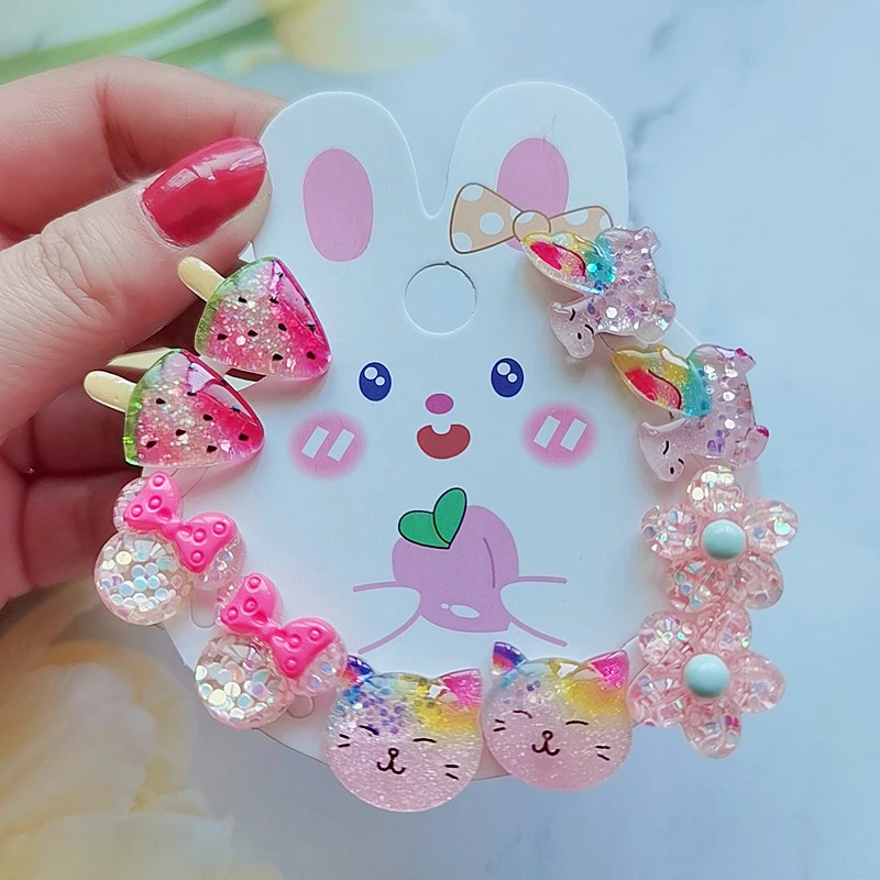 Children's Ear Clips Without Piercing, Cute Cartoon Fake Earrings for Little Girls and Princesses, Baby Ear Studs, 5-Pair Set