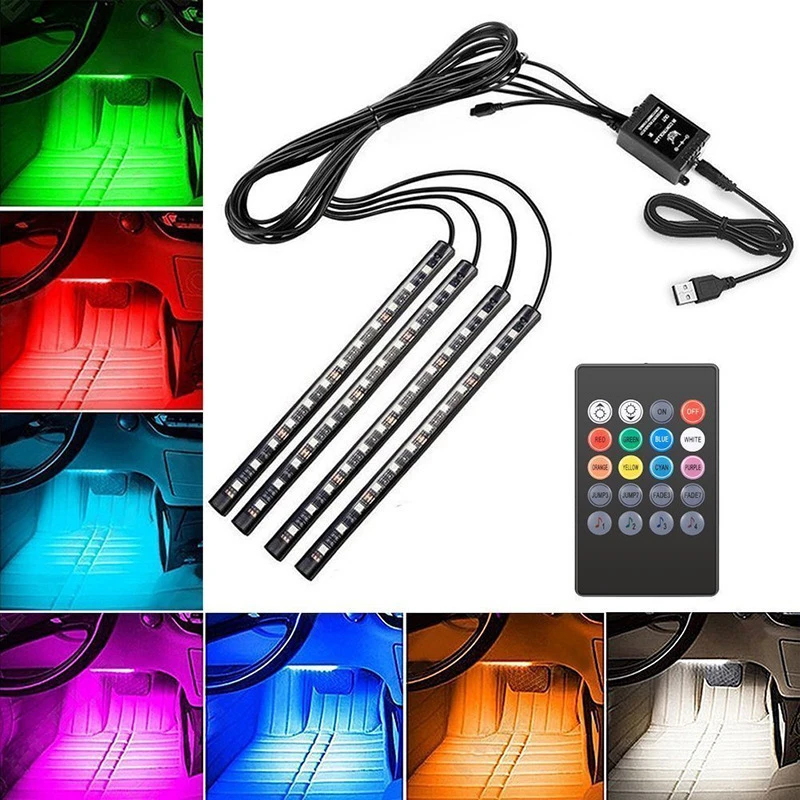 Car atmosphere light with car soles modified voice-activated music rhythm RGB colorful car decoration LED light strip