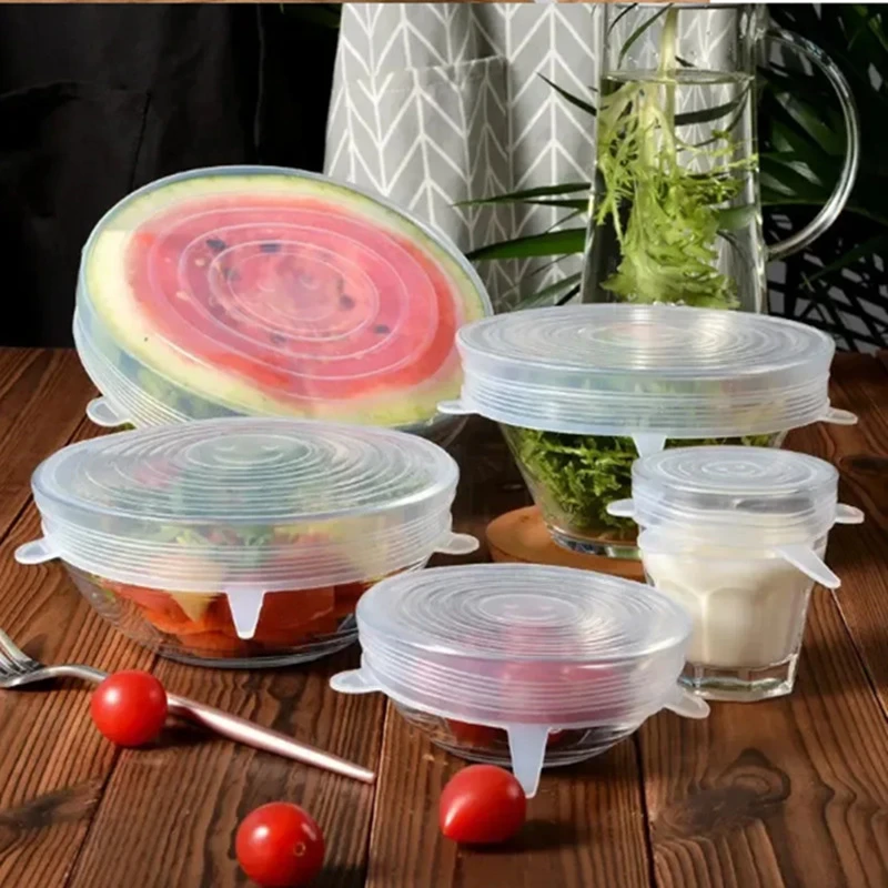 Six-Piece Set of Stretchable Microwave Oven Covers, Elastic Dust-Proof Covers, Sealing Covers, Silicone Covers, Food Bowl Covers, Seal Cover